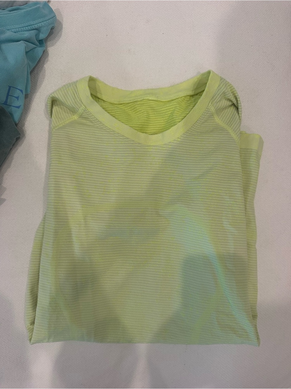 lululemon athletica Light Lime Striped Short Sleeve Tee